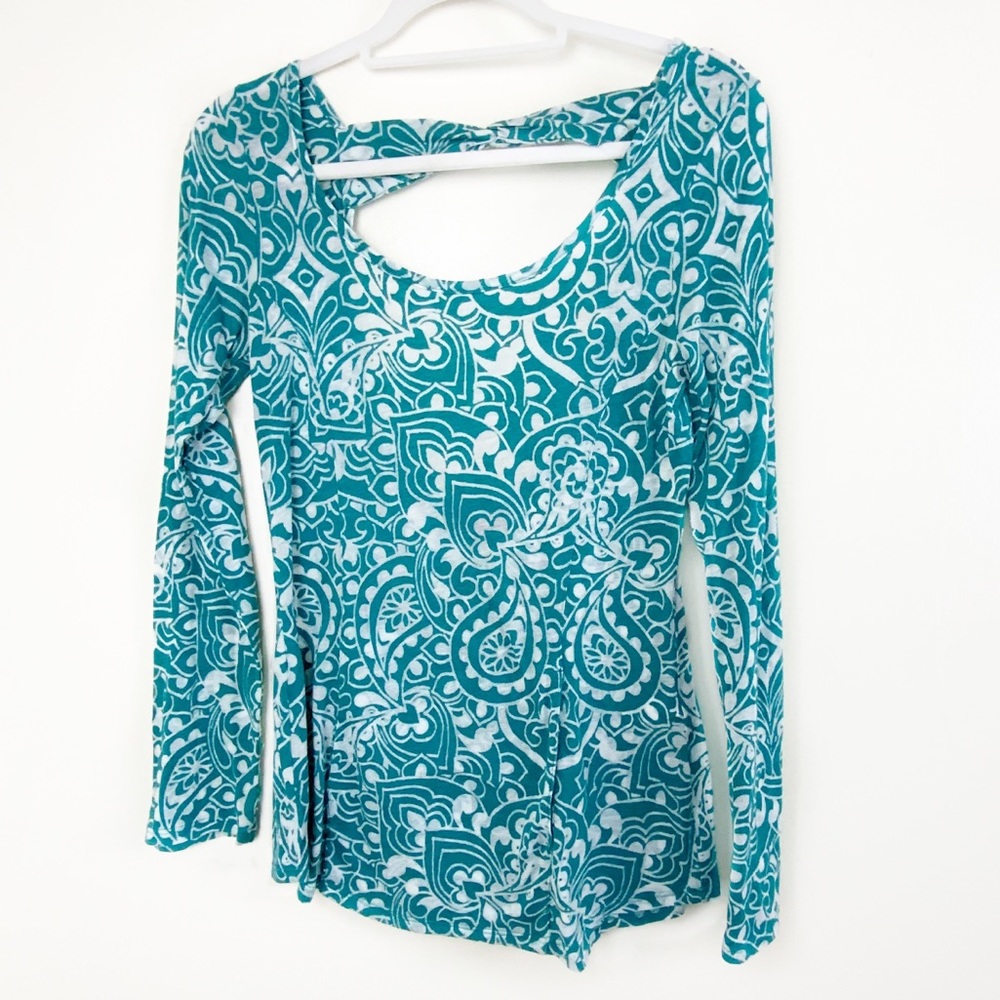 Athleta | Kenar Teal Ribboned Semi Sheer Blouse